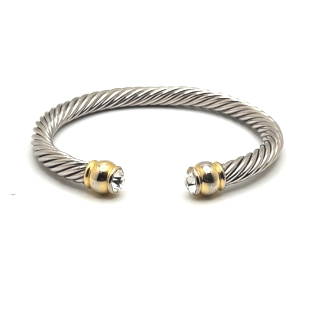 🟢3/$19🟢 2-Tone Gold Silver Rhinestone Cable Cuff Bracelet